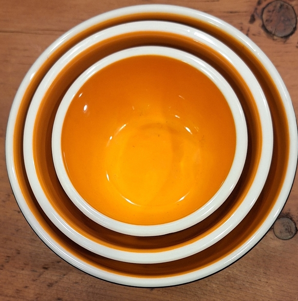 Striped Stacked Bowl Set Of Three Black White Orange Terramoto Ceramic - Picture 2 of 10